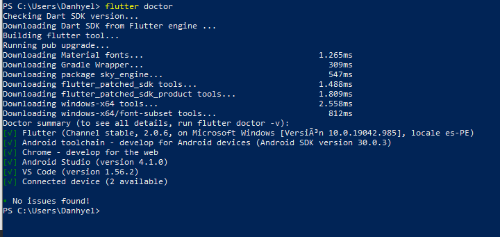 Windows PowerShell: descargando archivos para Flutter.