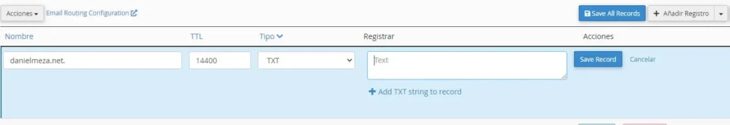 Agregar dns txt para search console desde el cpanel
