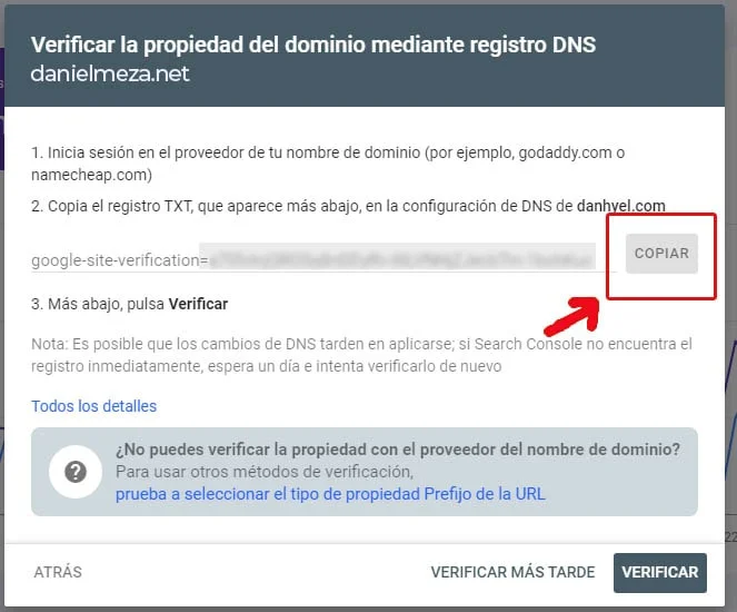 Verificación de dominio en el search console